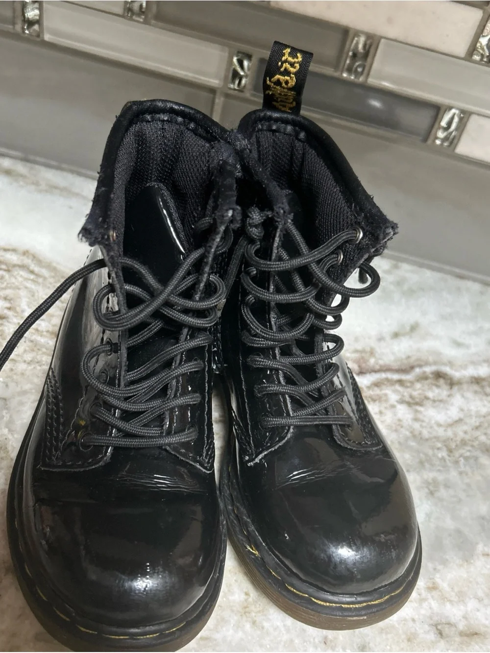 Dr. Martens Toddler Patent Leather Boots Size US 9 Black Side Zip Lace Up 1460